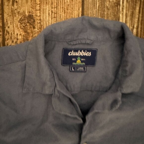 Chubbies Shirt Mens Short Sleeve Blue Button Up‎ L Linen Blend Preppy Casual - Picture 4 of 6
